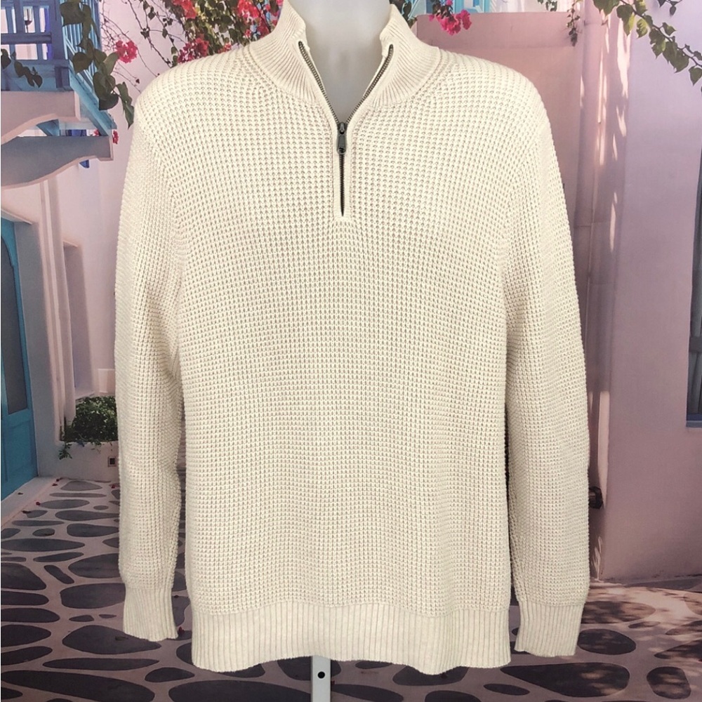 J. Crew Waffle Knit Cream Quarter Zip Pullover